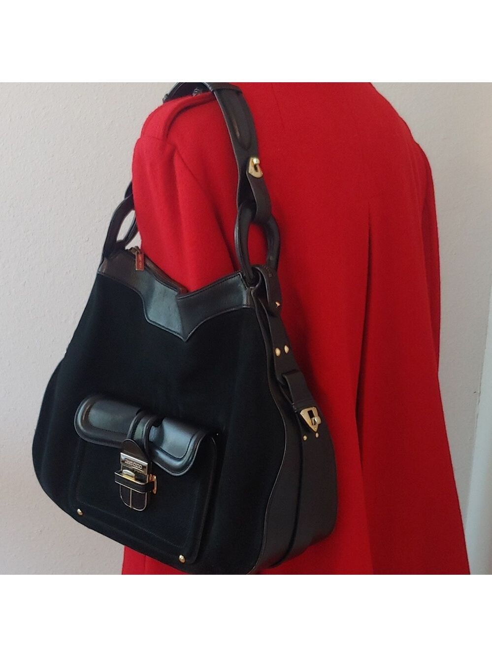Jimmy Choo Black Leather and Suede Hobo Bag Luxury - Picture 4 of 17